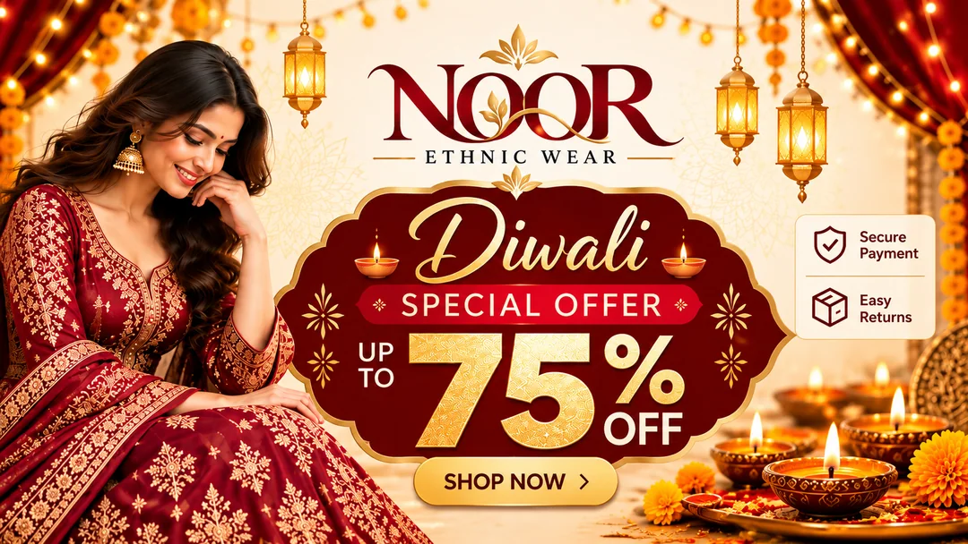 Noor Ethnic Wear Diwali Sale — up to 75% off, secure payment and easy returns